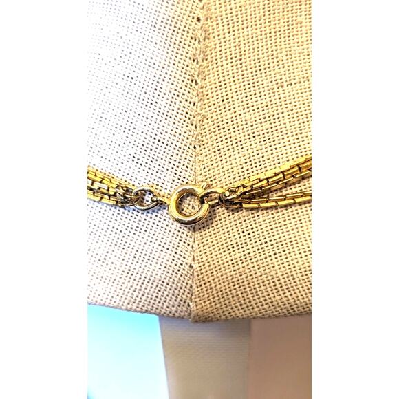Vintage Three Strand Rectangle Chain Link Gold Tone Necklace - Picture 4 of 7